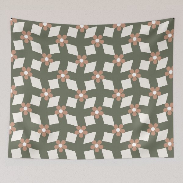 Item preview, Earthy Wavy Checkerboard Floral Pattern designed and sold by PetiteEthos.