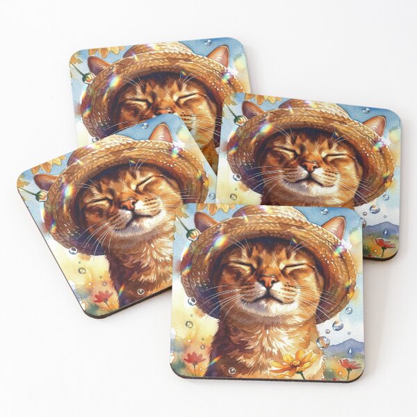 Item preview, Watercolor Cat in Straw Hat with Sunflowers - Cottagecore Summer designed and sold by AmaWearDesign.