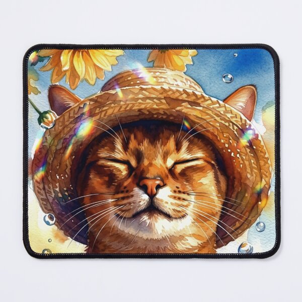 Item preview, Watercolor Cat in Straw Hat with Sunflowers - Cottagecore Summer designed and sold by AmaWearDesign.