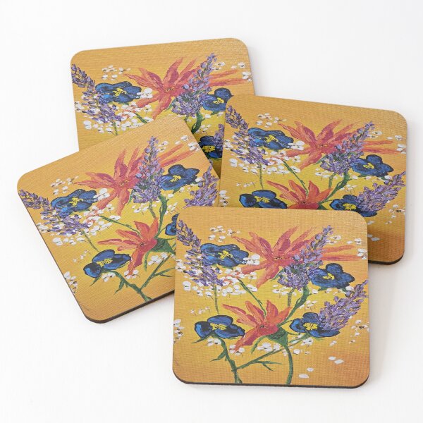 Item preview, Vibrant Wildflower Bouquet Painting on Warm Orange Background designed and sold by swilliamson0622.