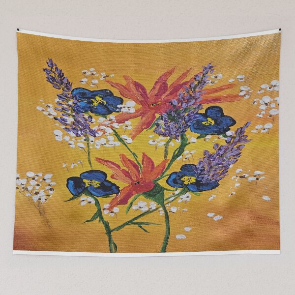 Item preview, Vibrant Wildflower Bouquet Painting on Warm Orange Background designed and sold by swilliamson0622.