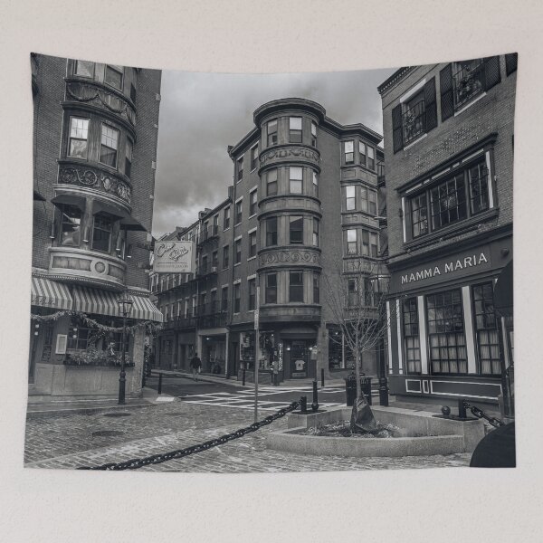 Item preview, Boston North End Street Scene Black White Cobblestone Mamma Maria Photography designed and sold by MDCCo.