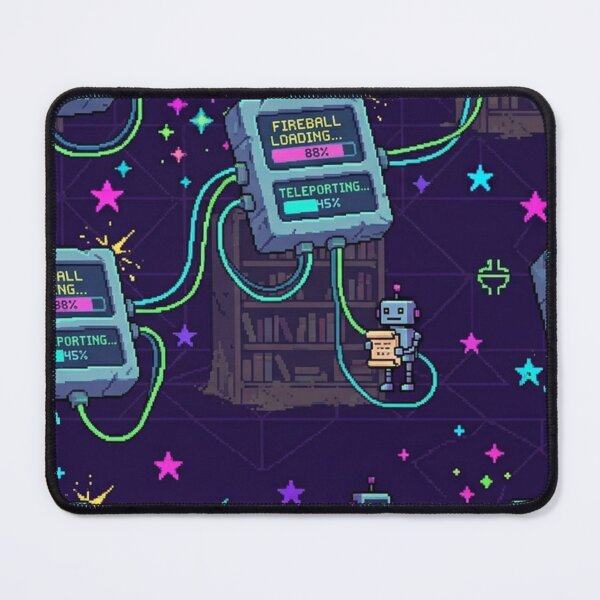 Item preview, 8-Bit Cyber Spellbook Tablet Loading Fireball Magic Pixel Art Pattern designed and sold by InnerwayStudio.