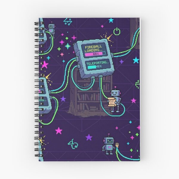 Item preview, 8-Bit Cyber Spellbook Tablet Loading Fireball Magic Pixel Art Pattern designed and sold by InnerwayStudio.