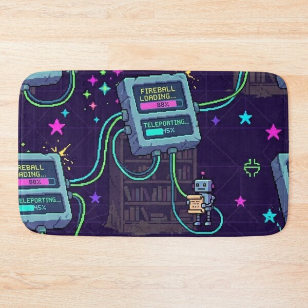 Item preview, 8-Bit Cyber Spellbook Tablet Loading Fireball Magic Pixel Art Pattern designed and sold by InnerwayStudio.