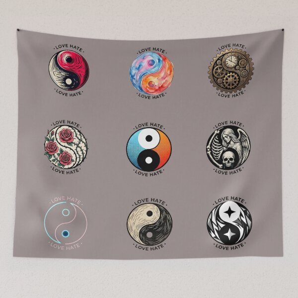 Item preview, Love Hate Yin Yang Art Collection: 9 Unique Aesthetic Designs (Steampunk, Gothic, Floral & More) designed and sold by SideKickCreates.