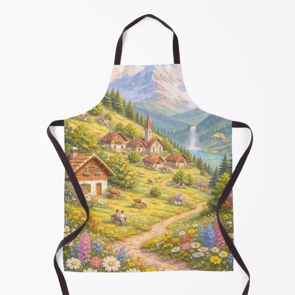 Item preview, Naïve Mountain Village Landscape – Soft Pastel Alpine Countryside Illustration designed and sold by DrizzyV.