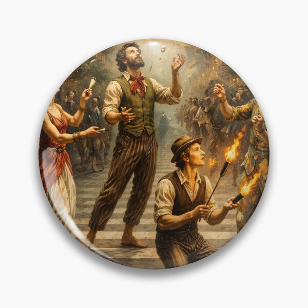 Item preview, Symbolist Street Jugglers on a Crosswalk – Urban Surreal Symbolism Painting designed and sold by DrizzyV.