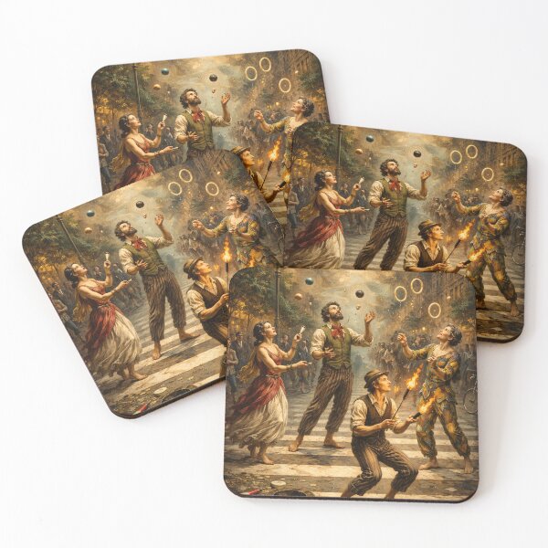 Item preview, Symbolist Street Jugglers on a Crosswalk – Urban Surreal Symbolism Painting designed and sold by DrizzyV.