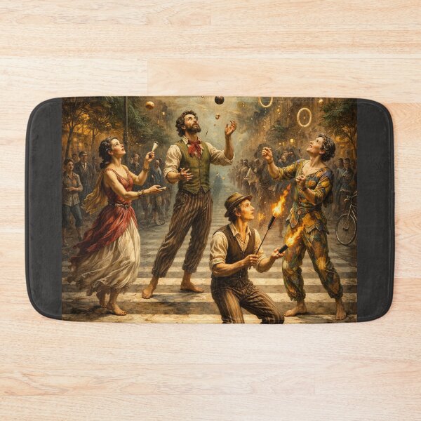 Item preview, Symbolist Street Jugglers on a Crosswalk – Urban Surreal Symbolism Painting designed and sold by DrizzyV.