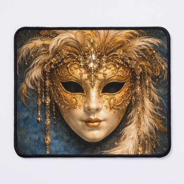 Item preview, Elegant Venetian Mask on Blue Background – Luxury Carnival Symbolism Artwork designed and sold by DrizzyV.