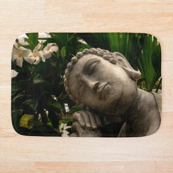Item preview, Fotografía artística de una estatua de Buda reclinado en un jardín de plantas tropicales. designed and sold by MDCCo.