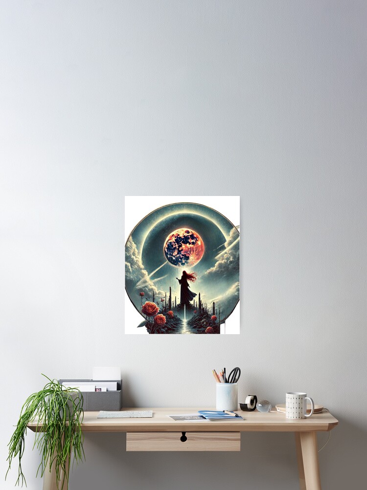 Thumbnail 2 of 3, Poster, Red Moon Rising designed and sold by InkDropDoodles.