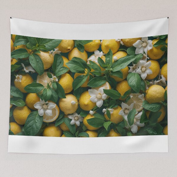 Item preview, Fresh lemons with leaves and flowers background designed and sold by TanyaLovus.
