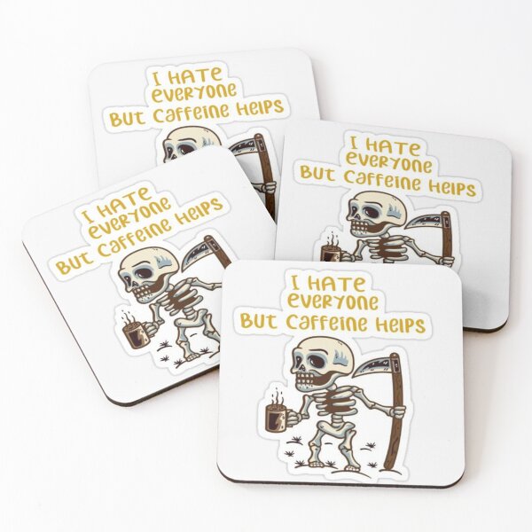 Item preview, Caffeine Helps" – Grumpy Skeleton Reaper Sticker designed and sold by UrbanCanvas 111.