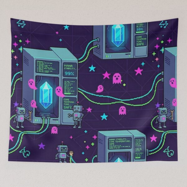 Item preview, 8-Bit Pixel Mana Server Crystal Core & Tech Wizardry Pattern designed and sold by InnerwayStudio.
