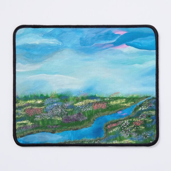 Item preview, Vibrant Sky Meadow • Reflective Stream Landscape Painting designed and sold by PeridotGypsy.