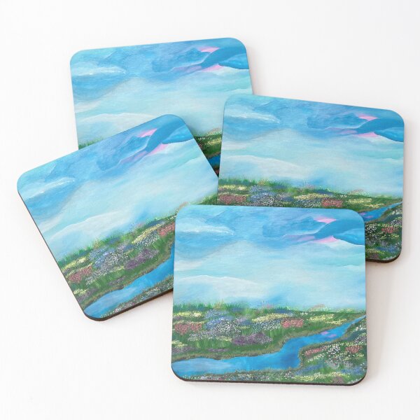 Item preview, Vibrant Sky Meadow • Reflective Stream Landscape Painting designed and sold by PeridotGypsy.