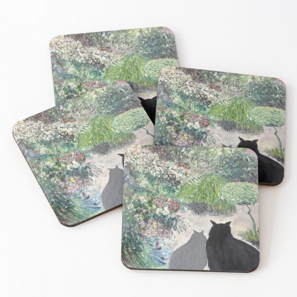 Item preview, Two cats looking out at a garden designed and sold by StrayfishArts.