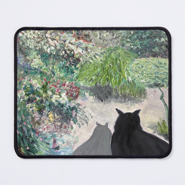 Item preview, Two cats looking out at a garden designed and sold by StrayfishArts.
