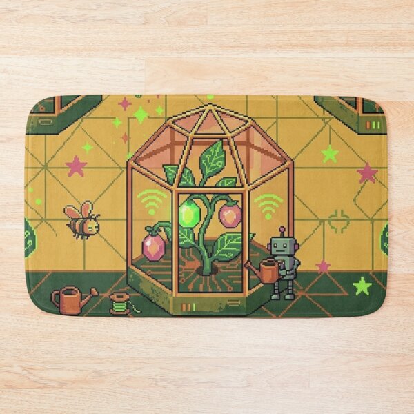 Item preview, 8-Bit Cyber Druid Greenhouse Pixel Art WiFi Plants & Robot Gardener designed and sold by InnerwayStudio.