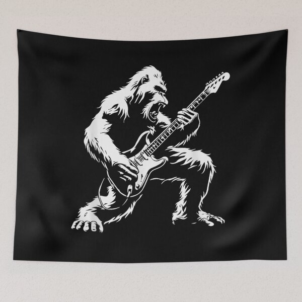 Item preview, Rock and Roll Bigfoot Playing Electric Guitar Silhouette Sasquatch Music Lover Art designed and sold by WumbleDoor.