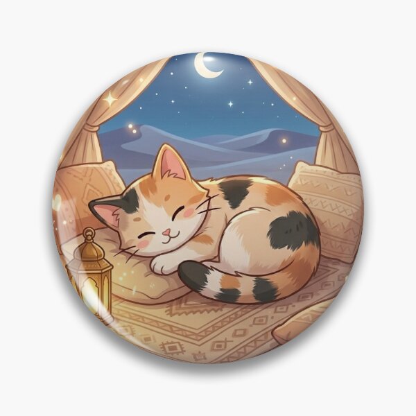 Item preview, Sleeping Kitten in Cozy Desert Tent Night – Starry Warm Bedouin Dream Scene designed and sold by wildbest.