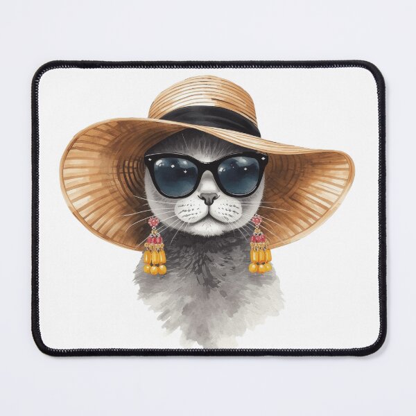 Item preview, Gorgeous Grey Kitty in Sunhat and Earrings designed and sold by Soulstar Designs.