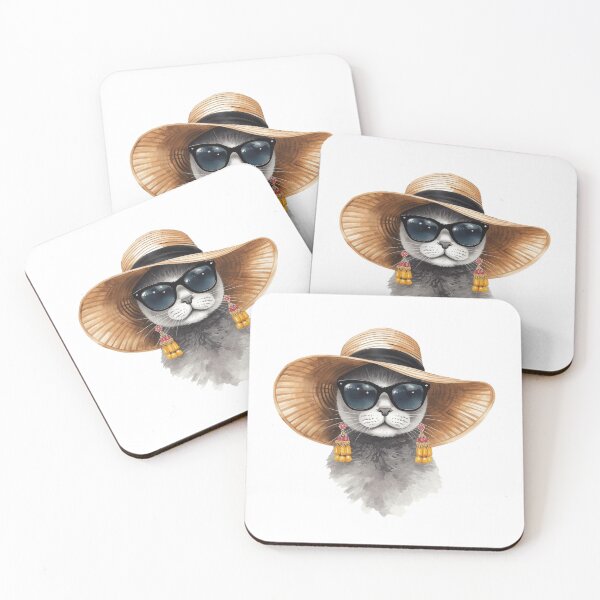 Item preview, Gorgeous Grey Kitty in Sunhat and Earrings designed and sold by Soulstar Designs.
