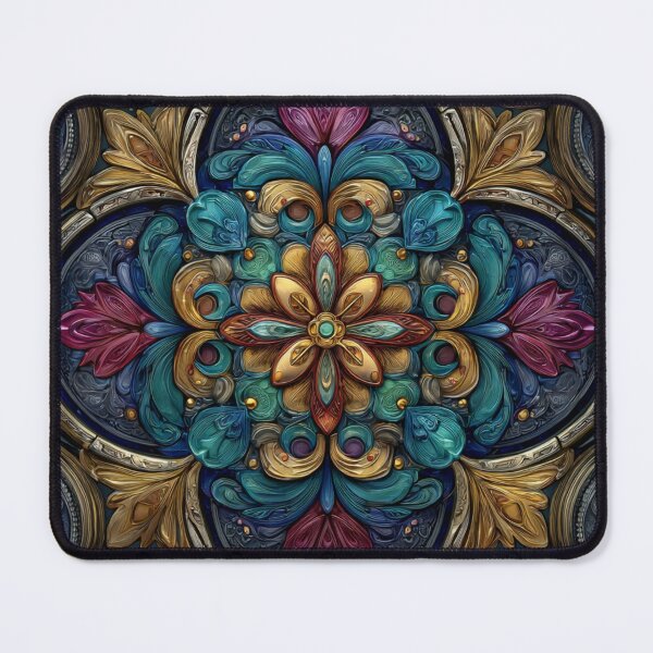Item preview, Stained Glass Ornate Mandala Design Blue Yellow Red Violet designed and sold by GrinGalore.