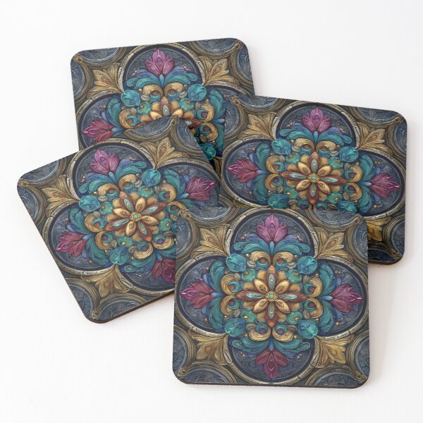 Artikelvorschau, Buntglas, kunstvolles Mandala-Design, Blau, Gelb, Rot, Violett entworfen und verkauft von GrinGalore.