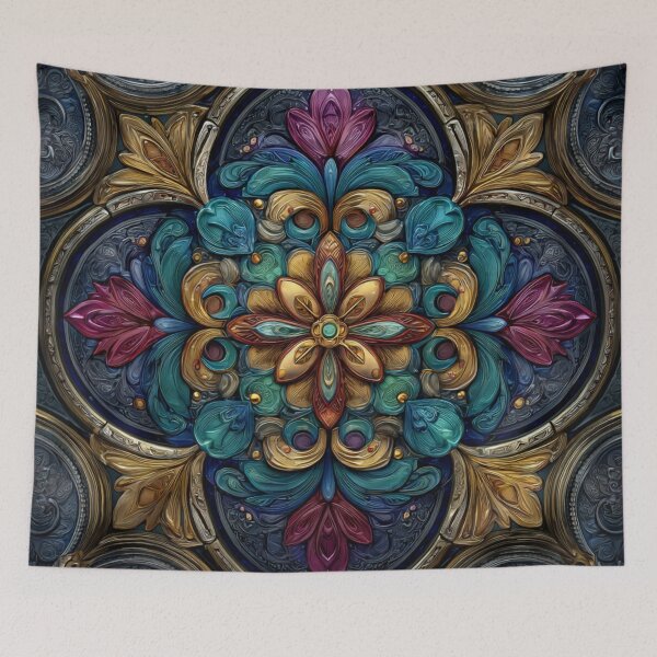 Item preview, Stained Glass Ornate Mandala Design Blue Yellow Red Violet designed and sold by GrinGalore.
