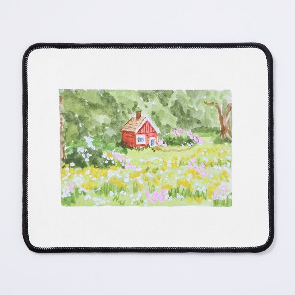 Item preview, Tiny Red Cottage in a Field of Flowers designed and sold by Cornflowersart.