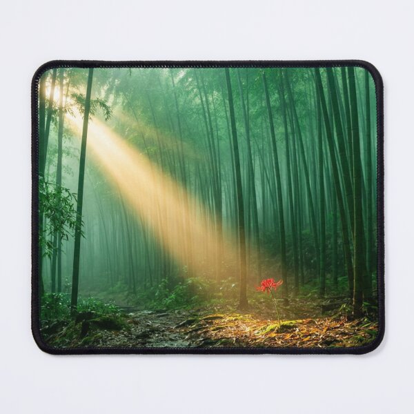 Item preview, Bamboo forest in the mist – golden sunbeam and red flower designed and sold by Malisa345.