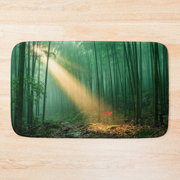 Item preview, Bamboo forest in the mist – golden sunbeam and red flower designed and sold by Malisa345.