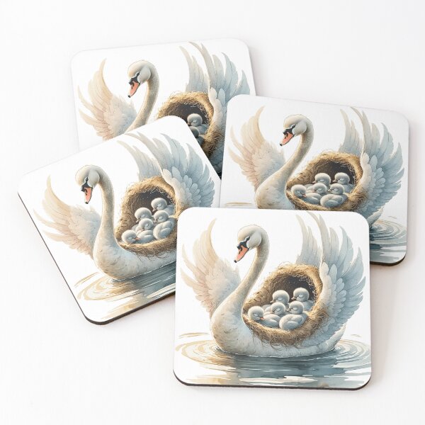 Item preview, Graceful Swan Dad Carrying Baby Cygnets in Nest Watercolor designed and sold by AQUILAKREO.