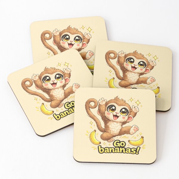 Item preview, Funny Cute Monkey Big Eyes Kawaii Cartoon Go Bananas Jumping Monkey designed and sold by Nusha Creations.