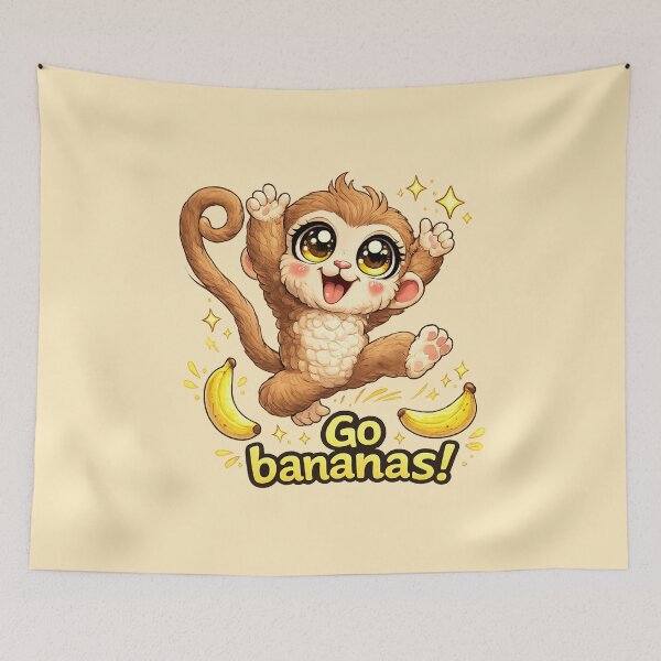 Item preview, Funny Cute Monkey Big Eyes Kawaii Cartoon Go Bananas Jumping Monkey designed and sold by StickyDelights.