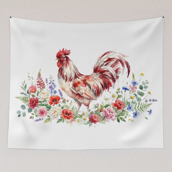 Item preview, Artistic Watercolor Rooster in a Lush Spring Blossom Garden designed and sold by VibranPalette.