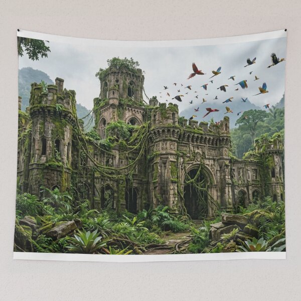 Item preview, Abandoned castle overgrown by jungle – ancient ruins and wilderness designed and sold by Malisa345.