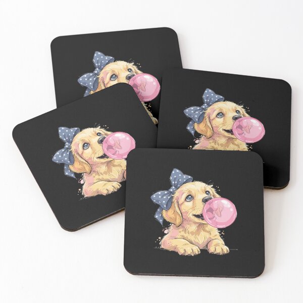 Item preview, Golden Retriever Puppy Blowing Bubblegum - Cute Dog with Polka Dot Bow Art designed and sold by The Real Life Symphony.