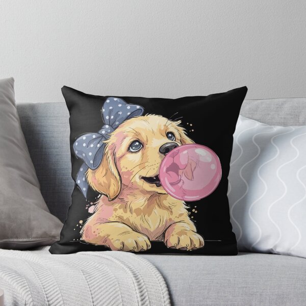 Item preview, Golden Retriever Puppy Blowing Bubblegum - Cute Dog with Polka Dot Bow Art designed and sold by The Real Life Symphony.
