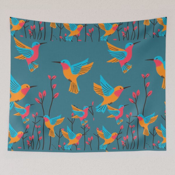 Item preview, Beautiful colorful hummingbirds on the azure background designed and sold by Knock on my door.