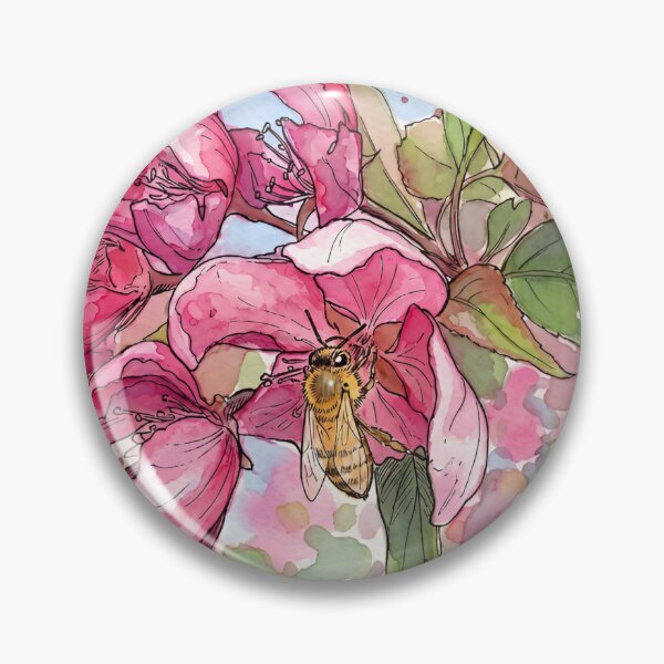 Item preview, Honeybee on Crabapple Blossoms | Watercolor Bee and Flower Art designed and sold by Debbie Schulte.