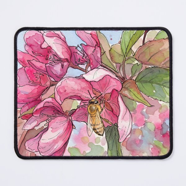 Item preview, Honeybee on Crabapple Blossoms | Watercolor Bee and Flower Art designed and sold by Debbie Schulte.