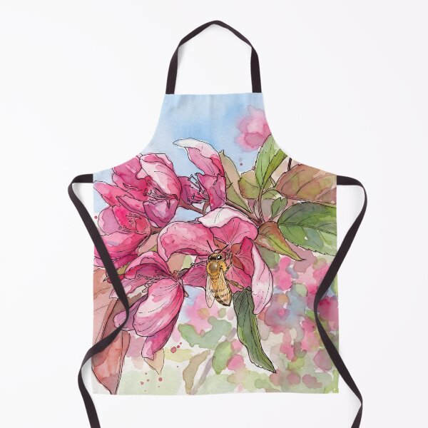 Item preview, Honeybee on Crabapple Blossoms | Watercolor Bee and Flower Art designed and sold by Debbie Schulte.