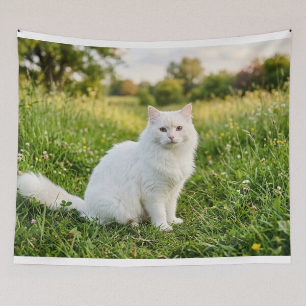 Item preview, White Siberian cat in the grass designed and sold by Malisa345.