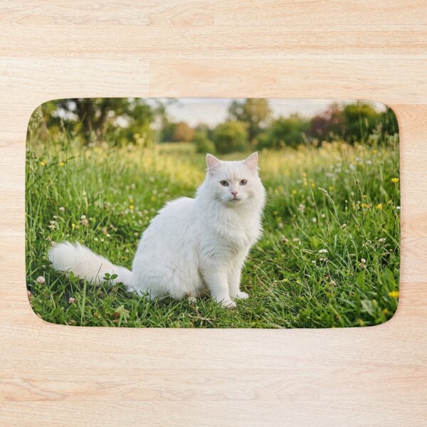 Item preview, White Siberian cat in the grass designed and sold by Malisa345.