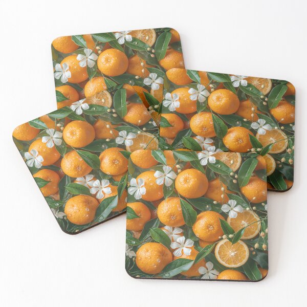 Item preview, Fresh oranges with leaves and flowers background designed and sold by TanyaLovus.