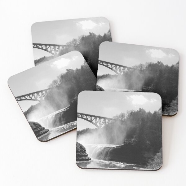 Item preview, Black & White Misty Waterfall by Bridge designed and sold by CakenCoffeeCafe.